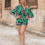 Pink Green Print Stamp Playsuit