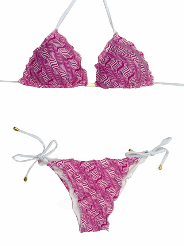 Scrunch Bikini Pink/White Stripes set Top / Bottom Tie Side