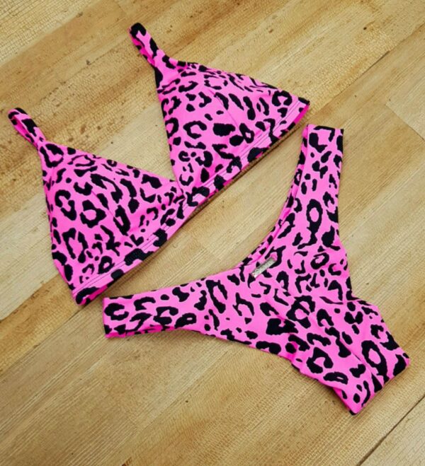 BIKINI TRIANGLE PINK ANIMAL PRINT SET TOP / BOTTOM HIGH