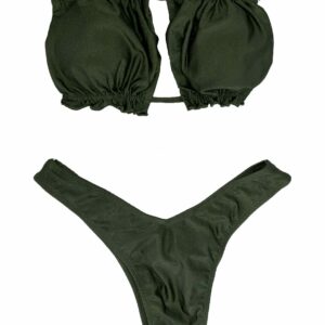 RUCHED BUST GREEN BIKINI SET TOP / BOTTOM HIGH