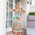 Floral Aqua Stamp Maxi Dress