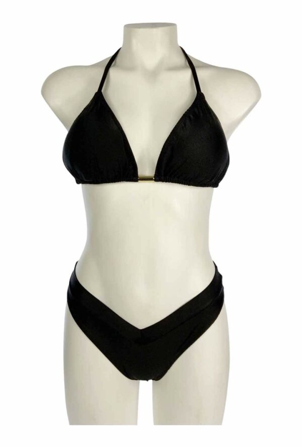 BIKINI TRIANGLE SHINE BLACK SET TOP / BOTTOM HIGH