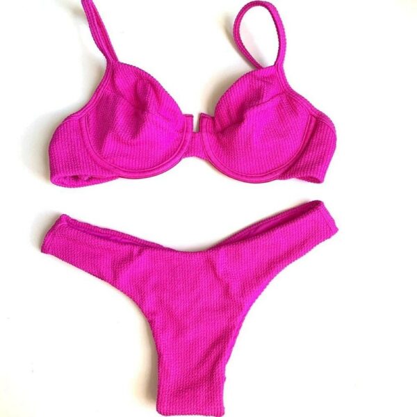 SCRUNCH BIKINI RETRO TEXTURED PINK TOP / BOTTOM