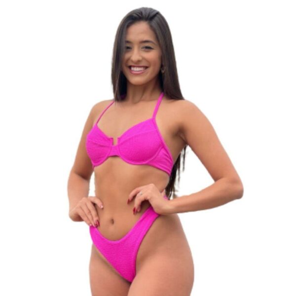 SCRUNCH BIKINI RETRO TEXTURED PINK TOP / BOTTOM